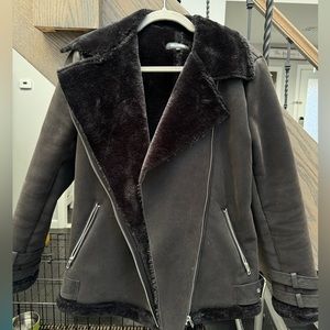 Missguided Faux Shearling Pilot Jacket Black Sz 4